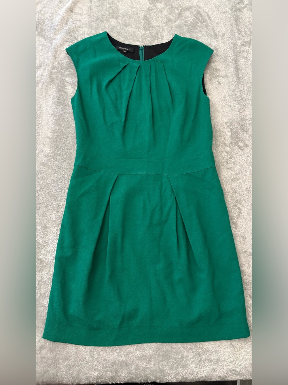 Lafayette 148 New York Emerald Green Pleated Sheath Dress Size 6 Wool Blend